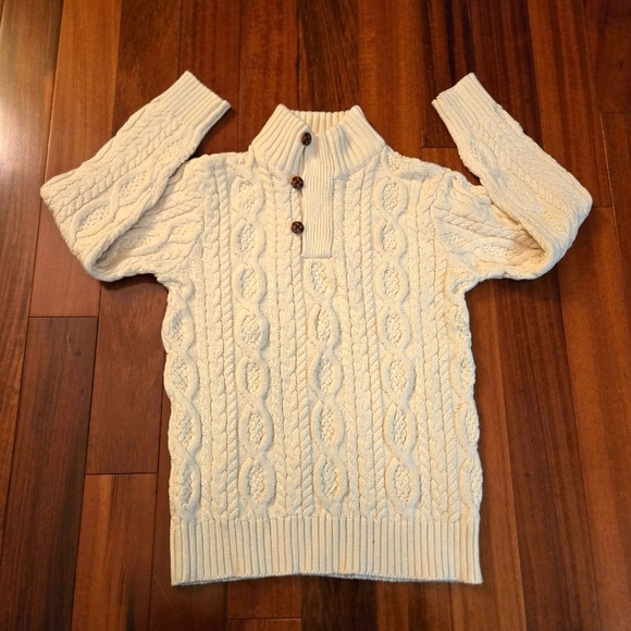 Hope & Henry Boy's S Cream Cable Knit Mock-Neck Sweater w/Brown Buttons Casual - Picture 1 of 10